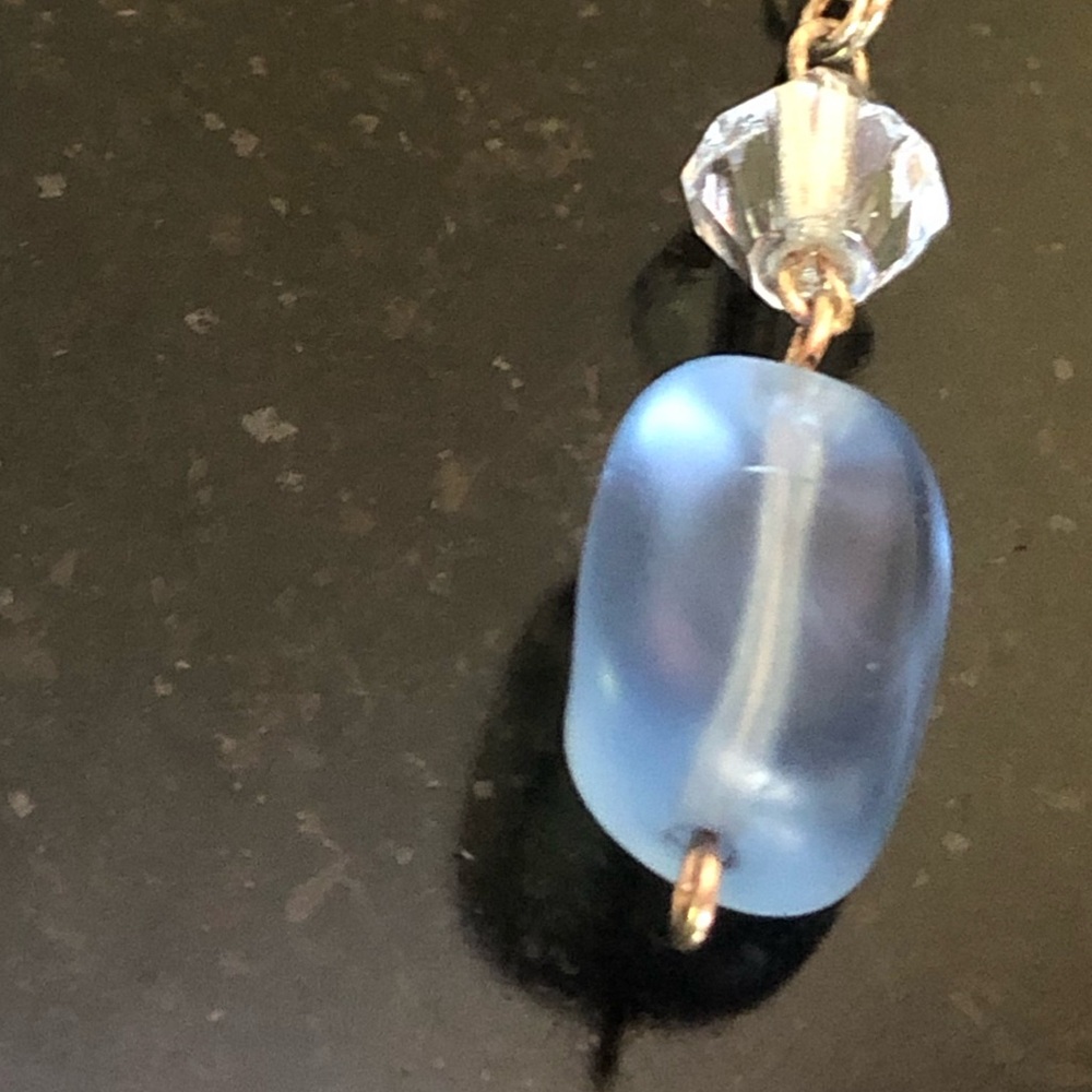 HAND CRAFTED Ice Blue "Sea Glass" Bead & Swarovski Crystal Accent Drop Earrings - Picture 6 of 14